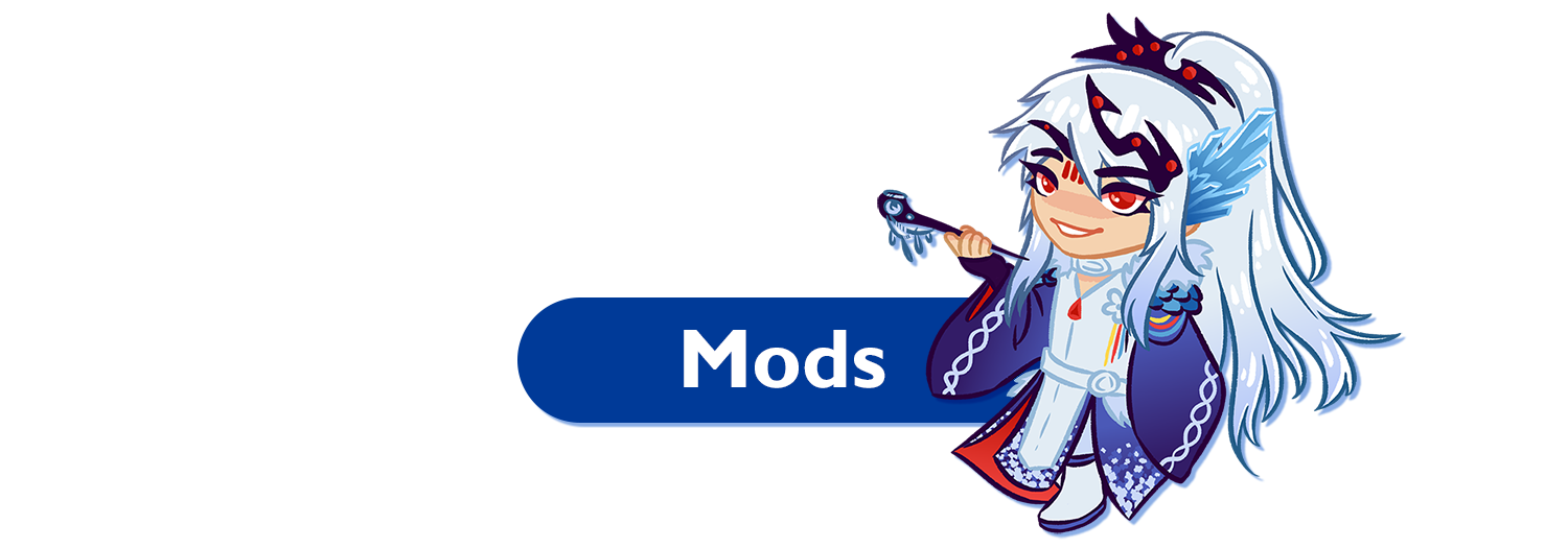 Section header for "Mods" featuring a chibi drawing of Lin Xue Ya