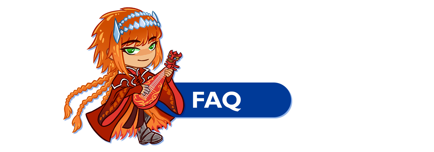 Section header for "FAQ" featuring a chibi drawing of Lang Wu Yao